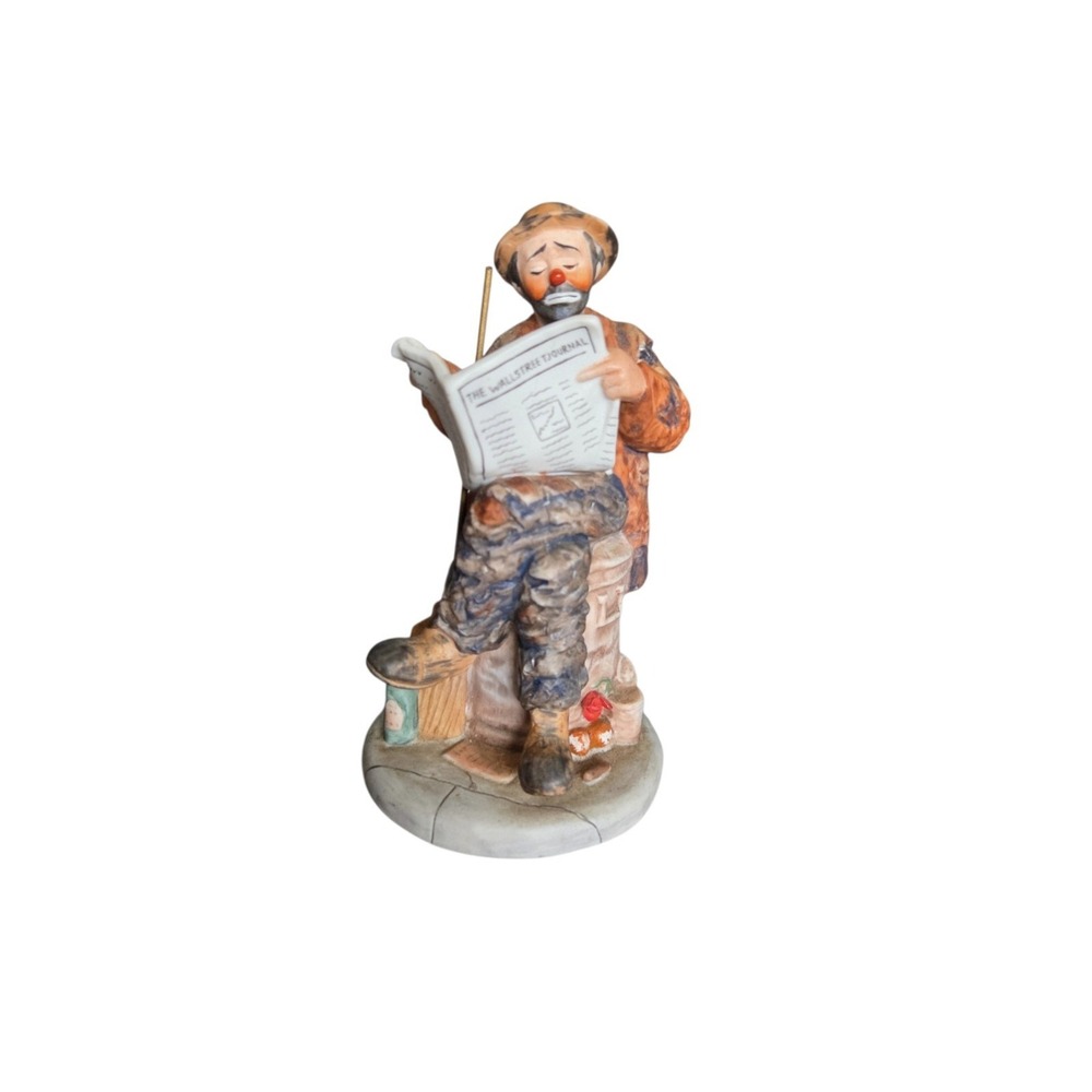 Vtg. Clown Emmett Kelly 1986 Hobo Reading Wall Street Journal Porcelain Figurine